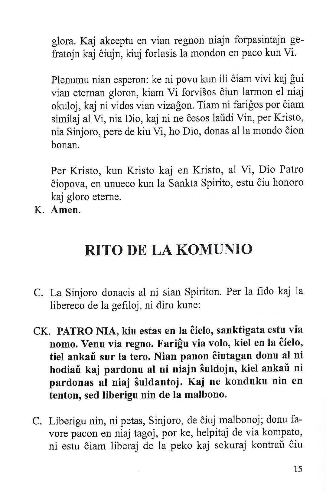 Eŭkaristia preĝo (fino) kaj rito de la Komunio